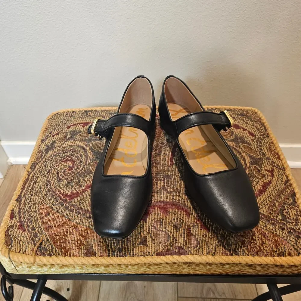 Sam Edelman Women's Michaela Black Leather Mary Jane Flats Size 7.5 - Picture 2 of 8
